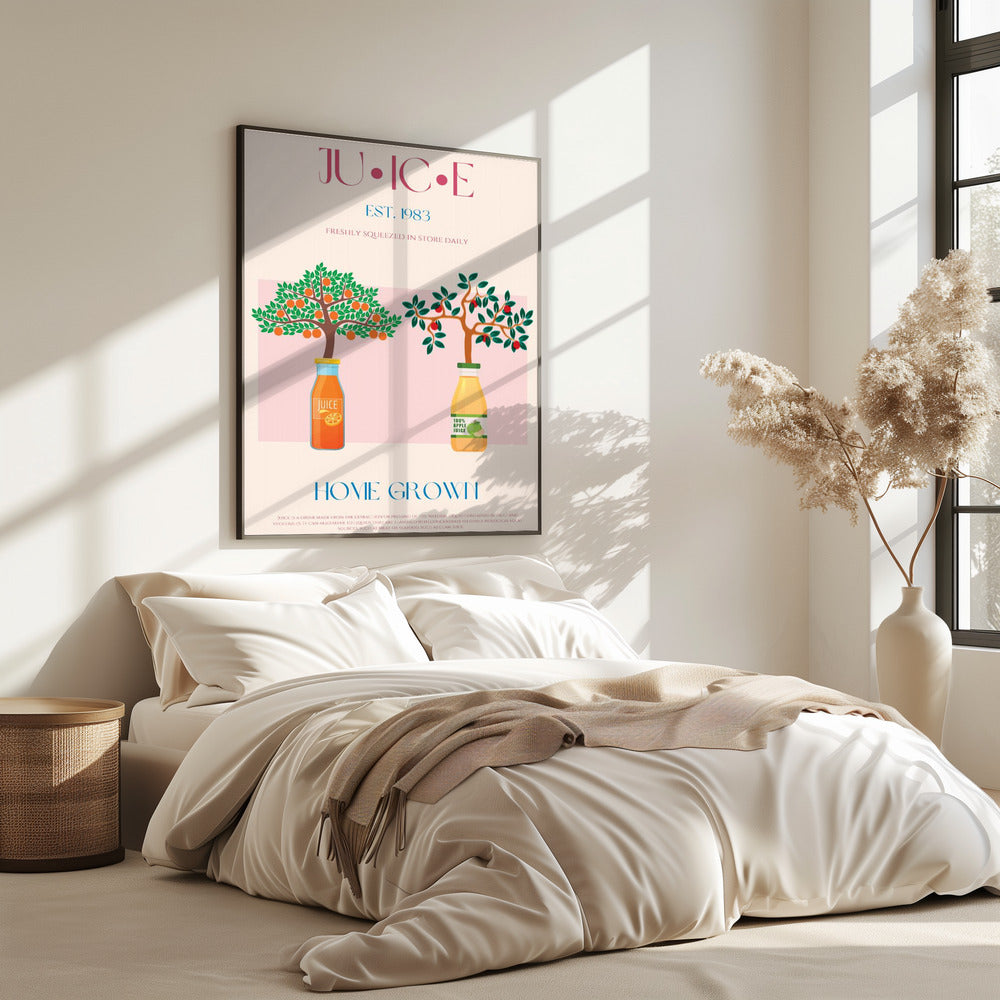 Orange and Apple Trees with Juice Bottles | Poster