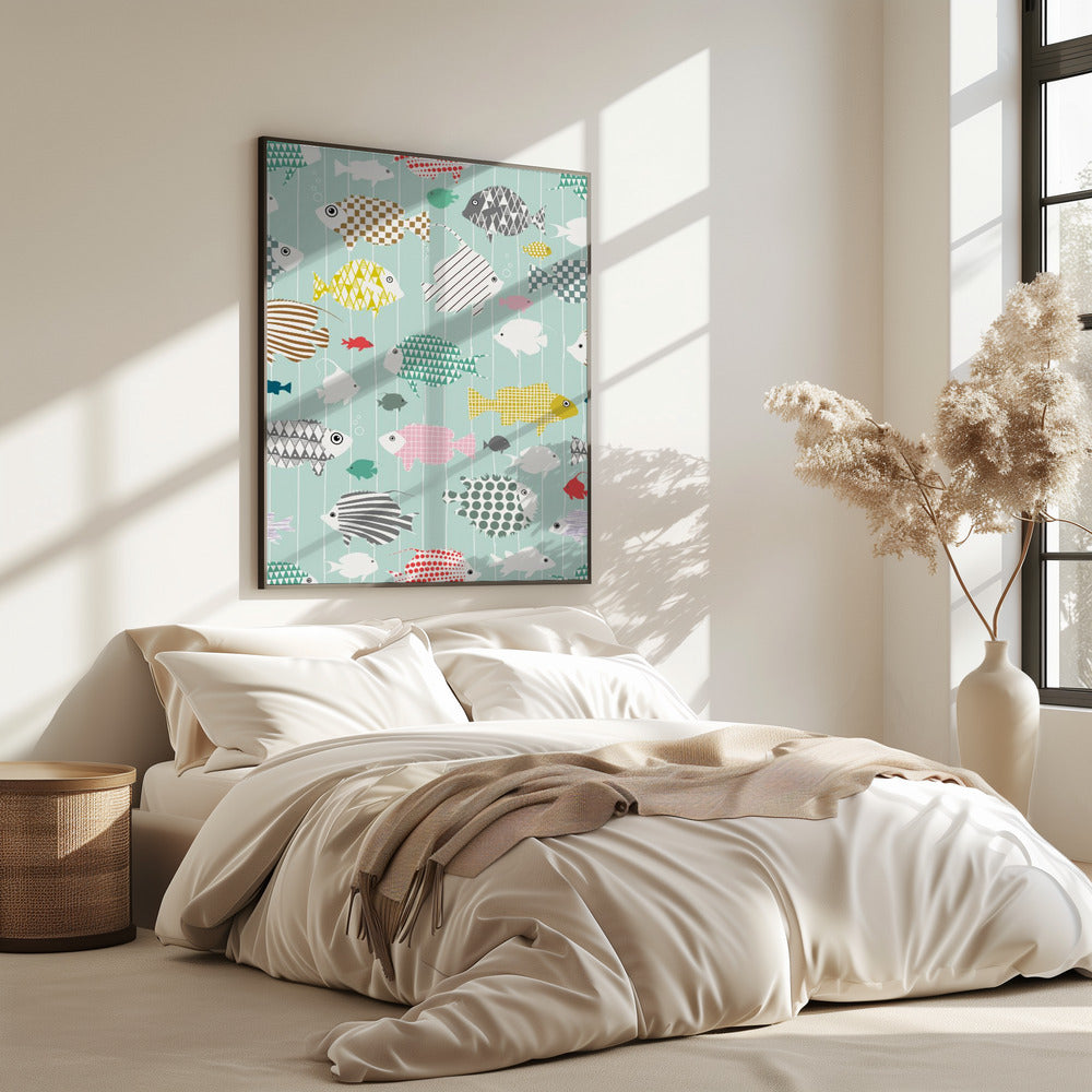Fresh fish on mint pattern | Poster