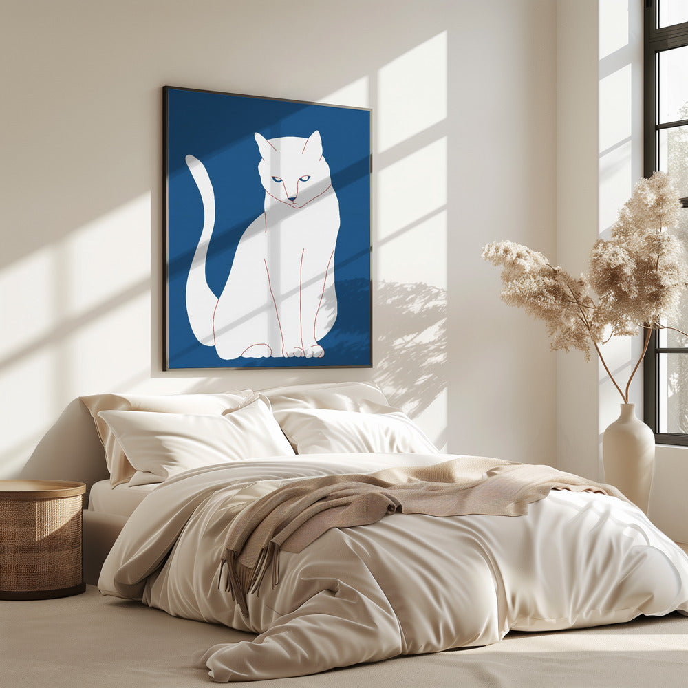 White and blue cat | Poster