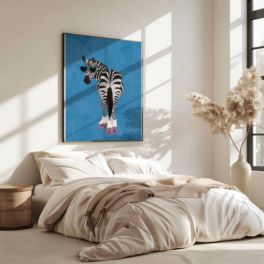 Rollerskating Zebra blue | Poster