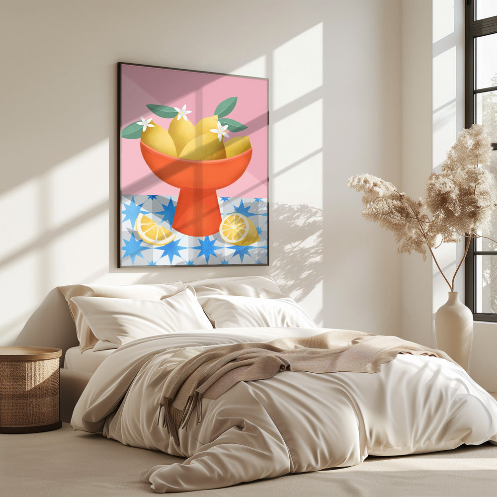 Lemons in a Red Pedestal Bowl | Poster