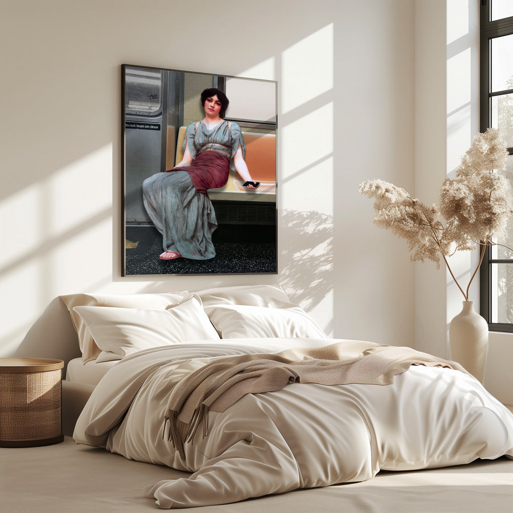 A Woman in Ancient Attire Seated in a Subway | Poster