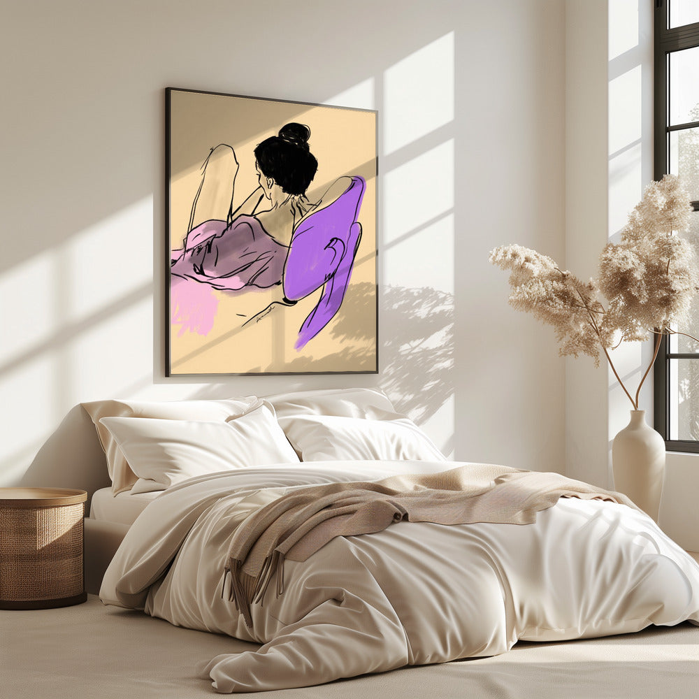 Reclining Woman Draped in Fluid Purple and Pink Tones | Poster