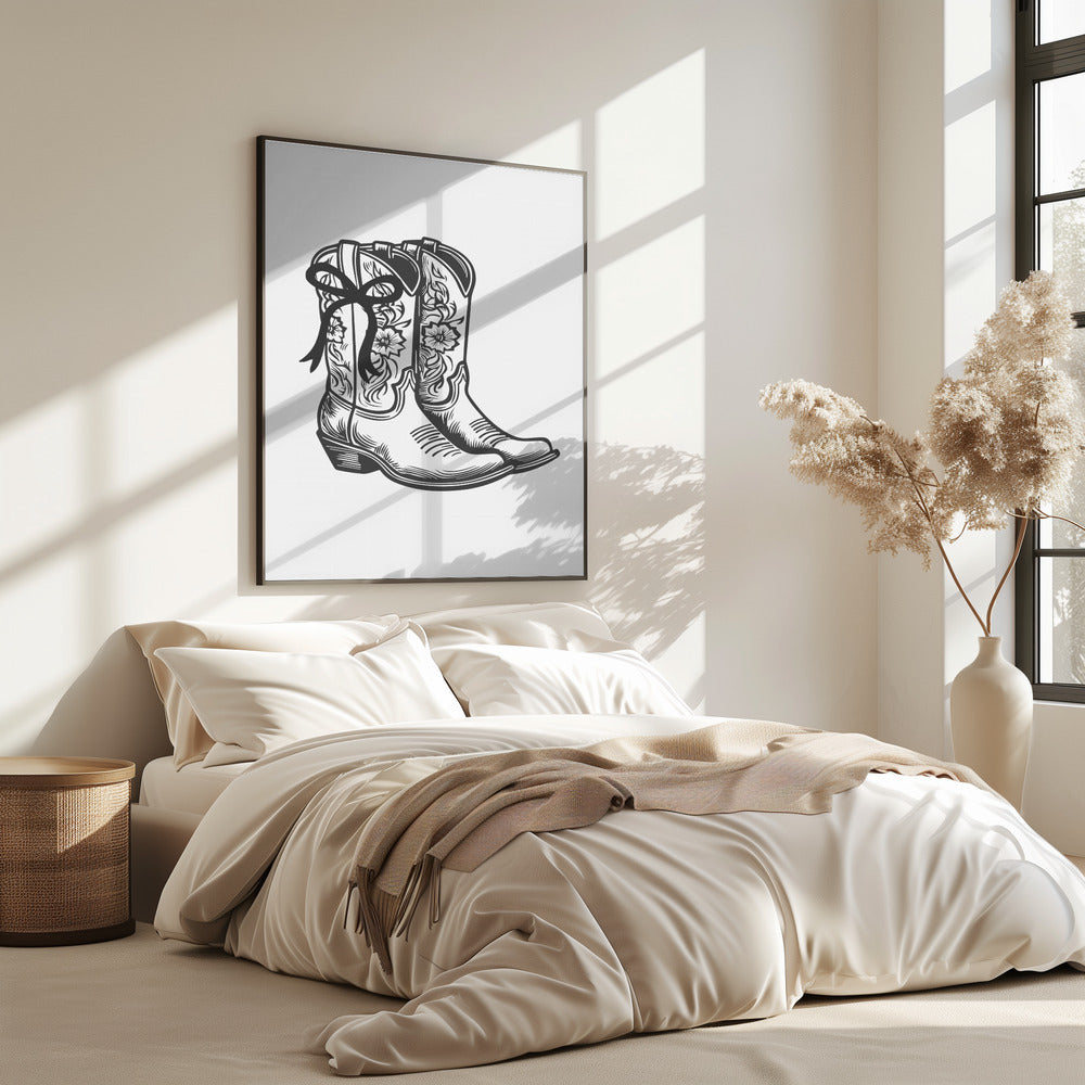 Black Cowgirl Boots with Bow | Poster