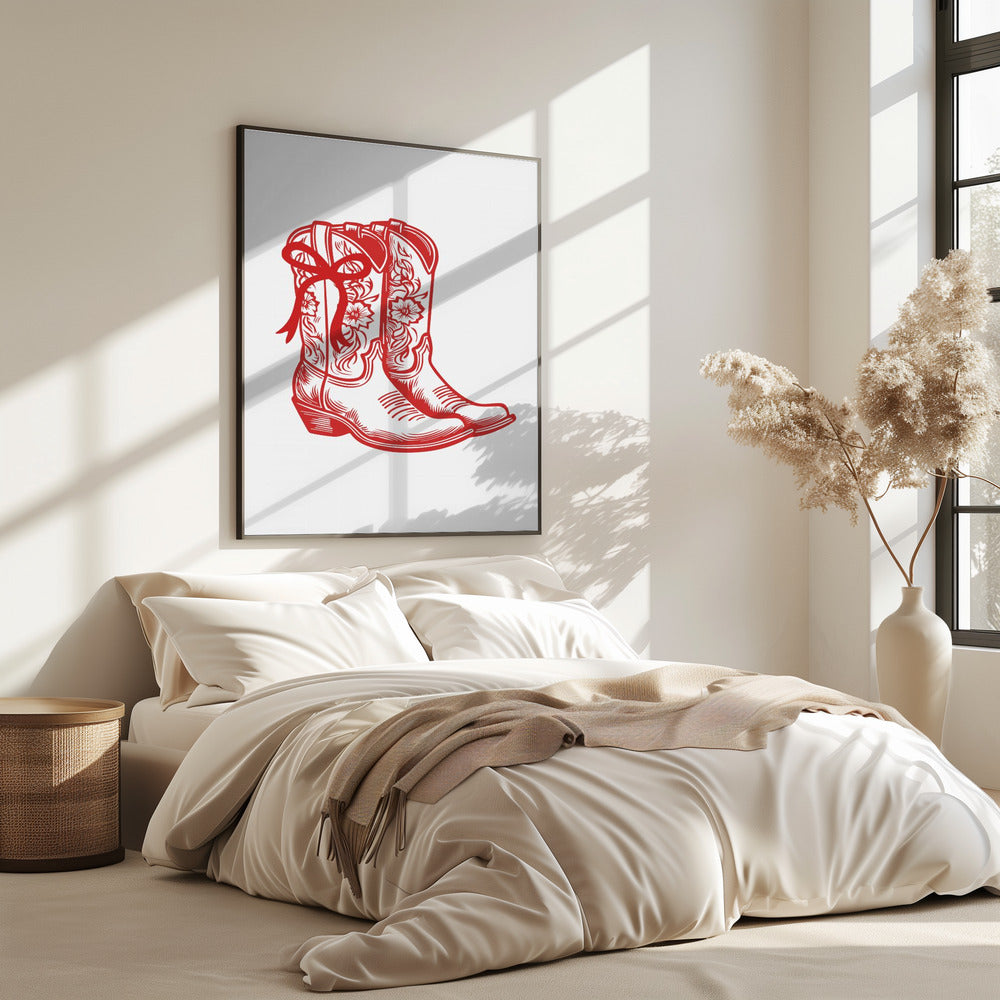 Red Cowgirl Boots with Bow | Poster