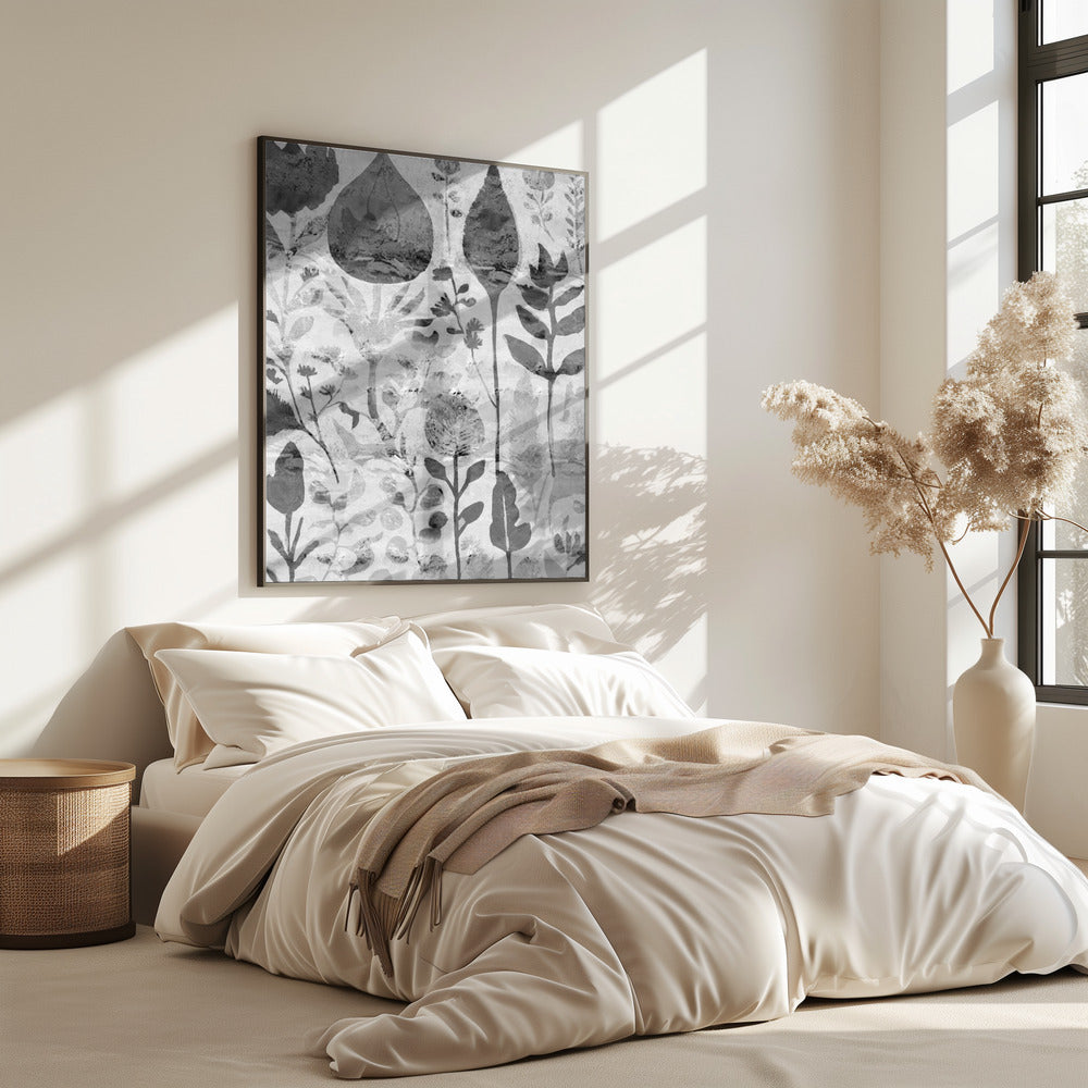 Floral Silhouettes in Grayscale | Poster