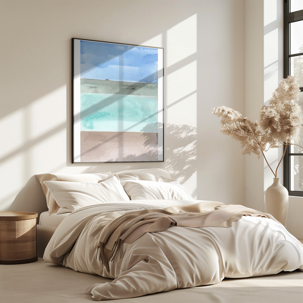 Abstract Horizontal Bands Of Blue,Green And Beige | Poster