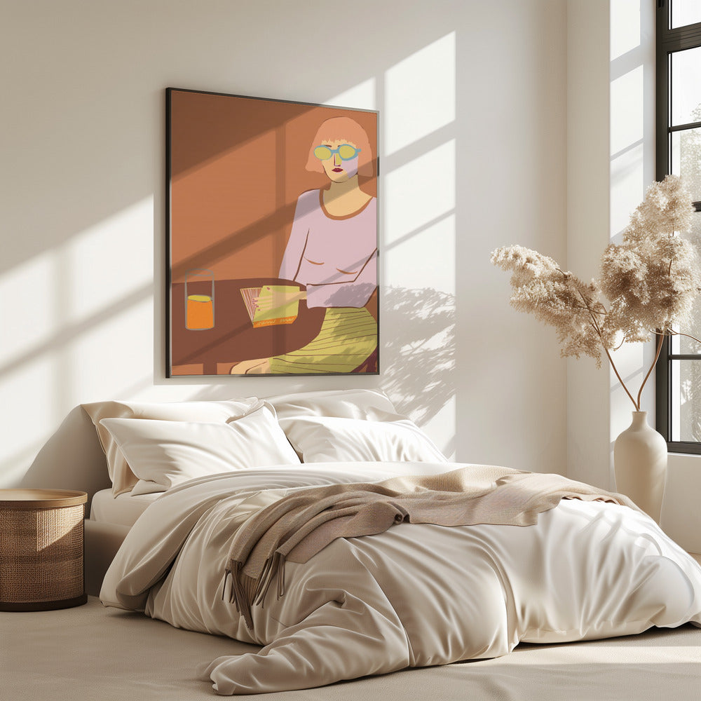 Lady reading with drink | Poster