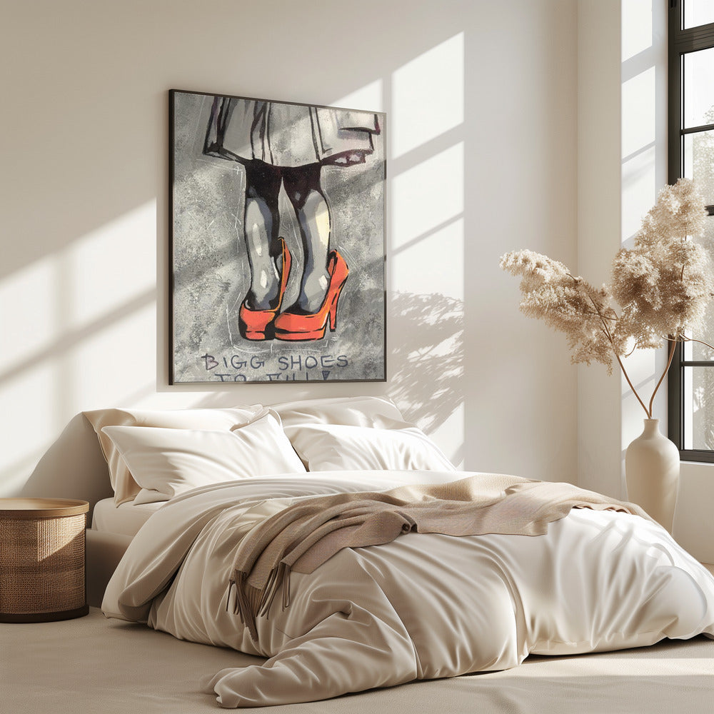 Child Wearing Oversized Red High Heels | Poster