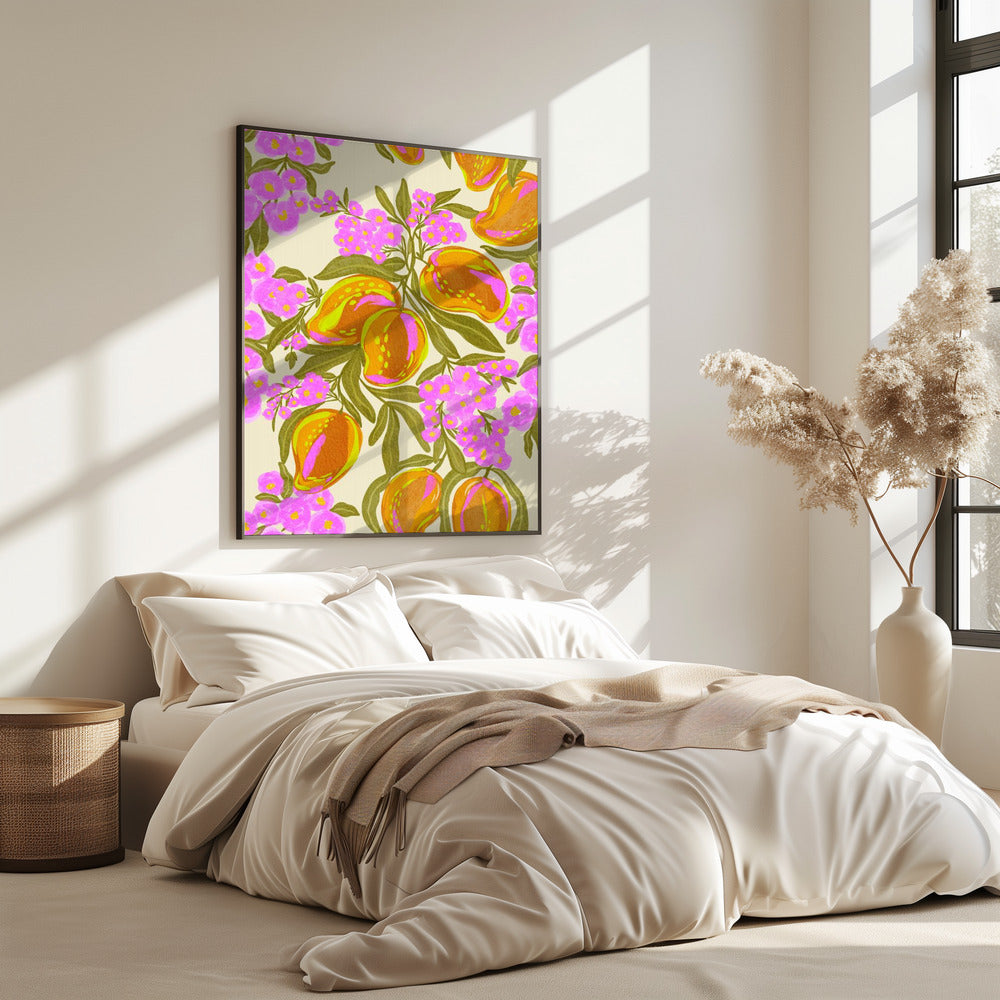 Tropical Theme With Lush Mangoes And Flowers | Poster