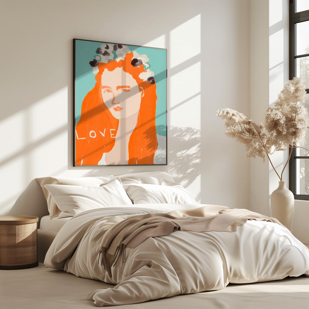 Woman with Orange Hair Adorned with Flowers | Poster