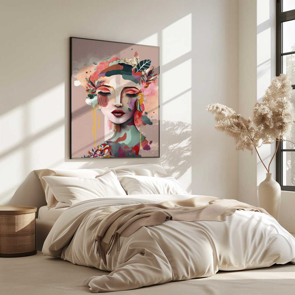 Woman Face Portrait with Floral Elements | Poster