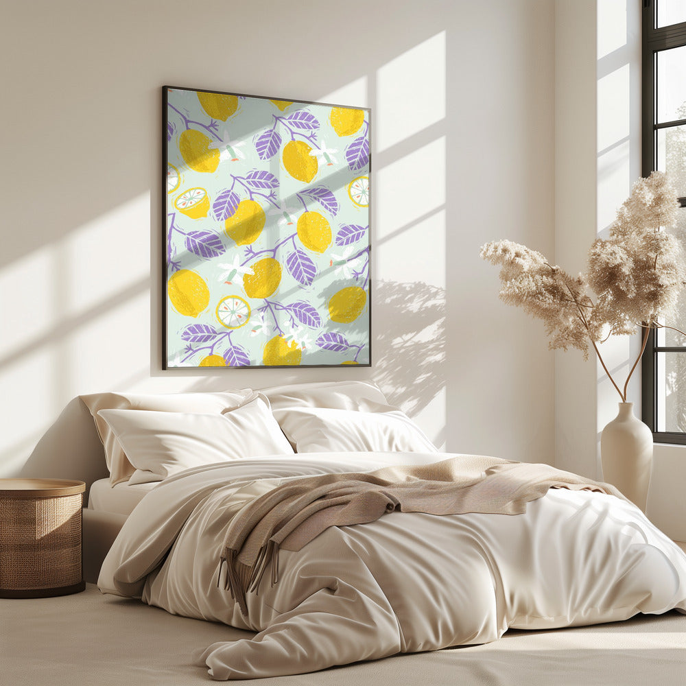 Yellow Lemons with Purple Leaves | Poster