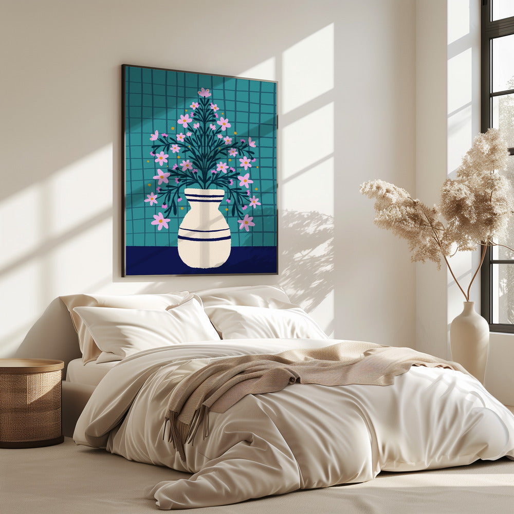 Turquoise Flowers In a Vase | Poster