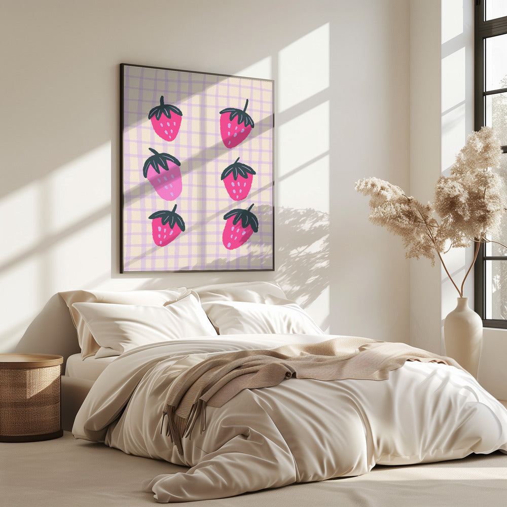 Abstract strawberries on a grid pattern | Poster