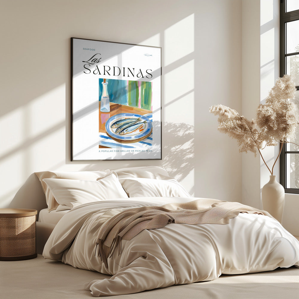 Plate of sardines with Bottle | Poster
