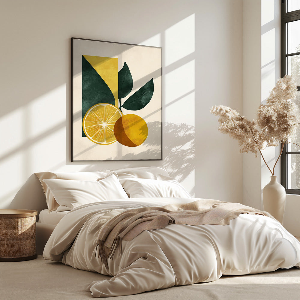 Yellow Lemon with Green Leaves Serenity | Poster
