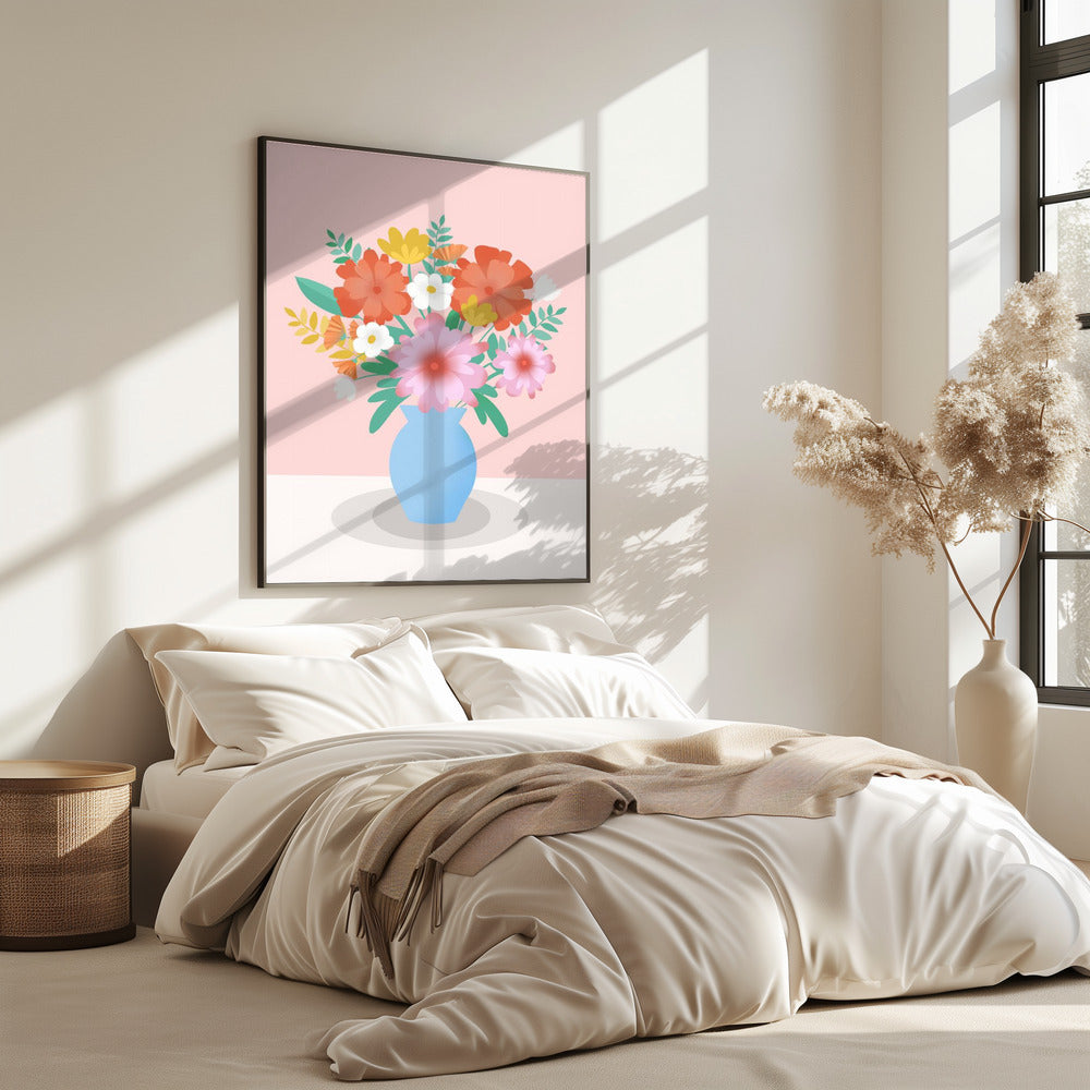 Vibrant Bouquet of Flowers in a Blue Vase | Poster