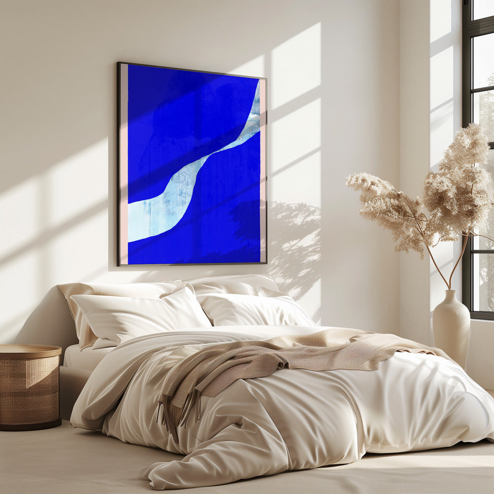 Blue Background With A Dynamic White Curve | Poster
