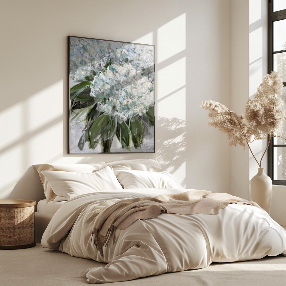 Delicate White and Blue Hydrangeas | Poster