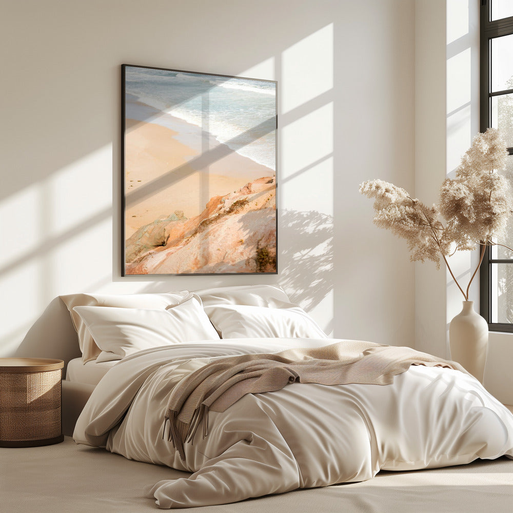 Sandy Beach Meeting Rocky Cliffs | Poster