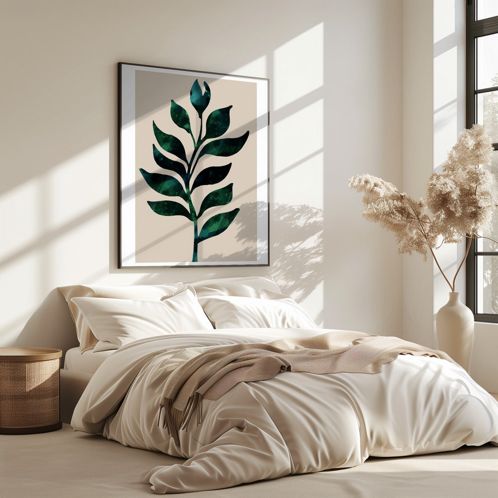 Stylized Plant Motif With Dark Green Leaves | Poster