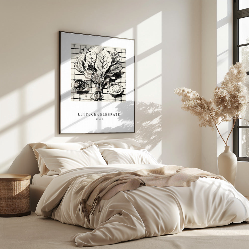 Black And White Ink Illustration Of Salad Ingredients | Poster