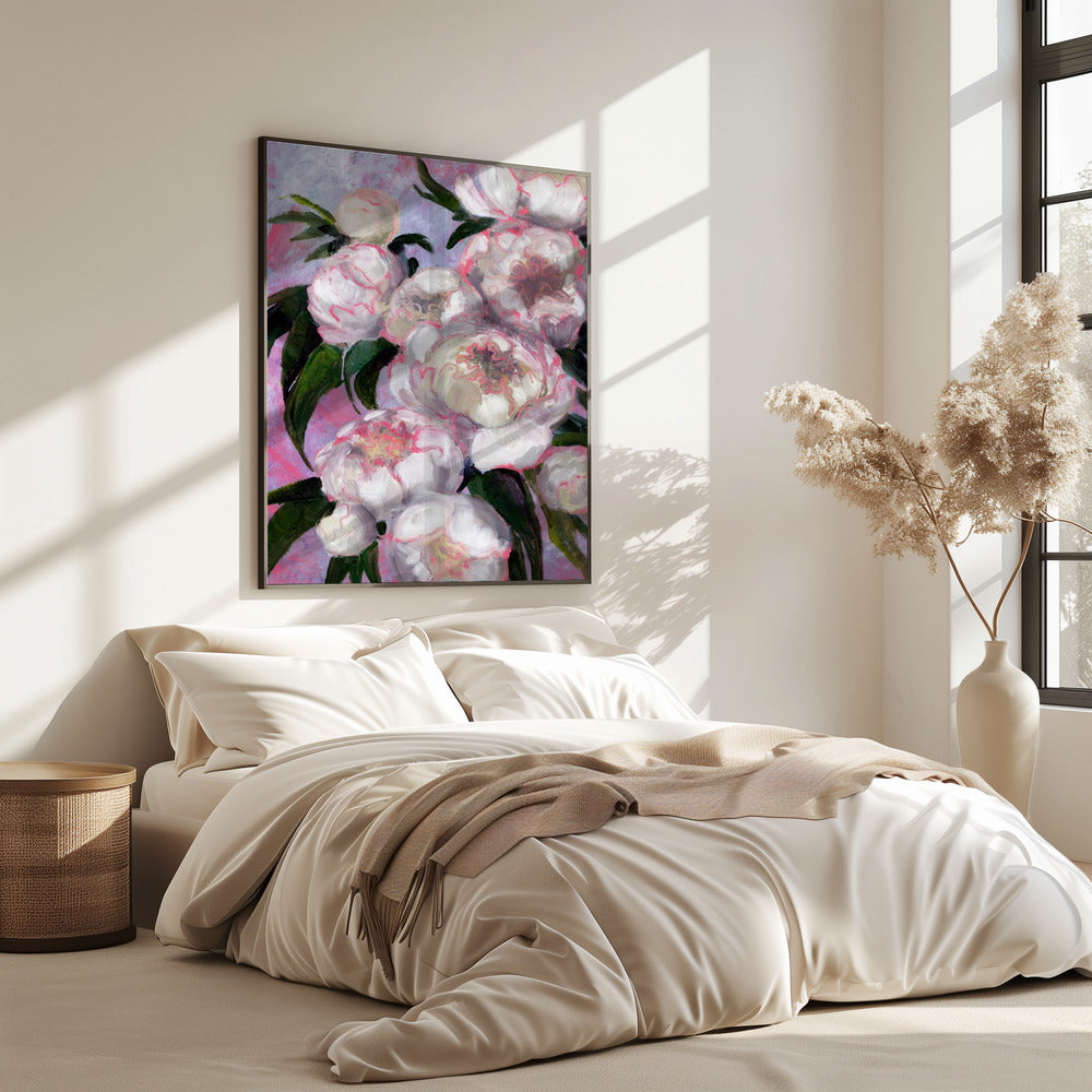 White Peonies With Pink Highlights | Poster