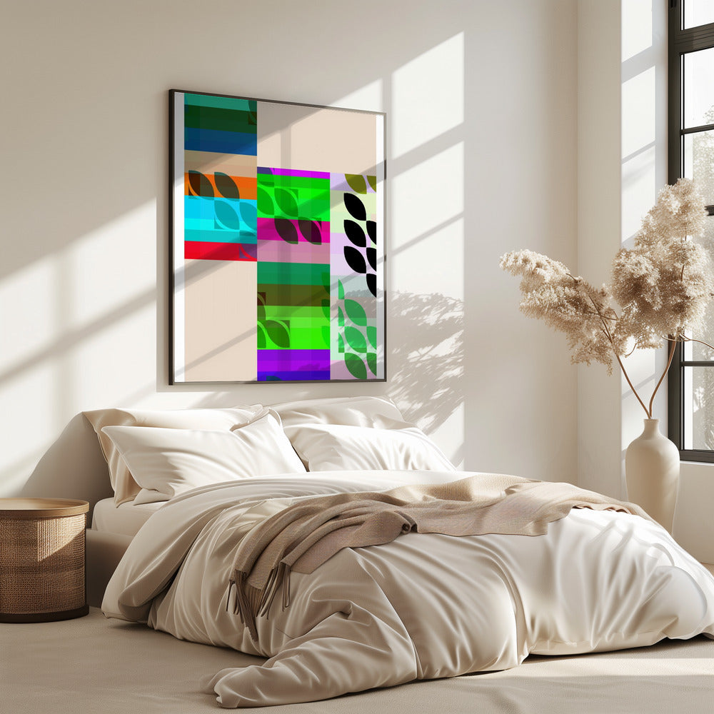 Vibrant Geometric Shapes And Leaf Patterns | Poster