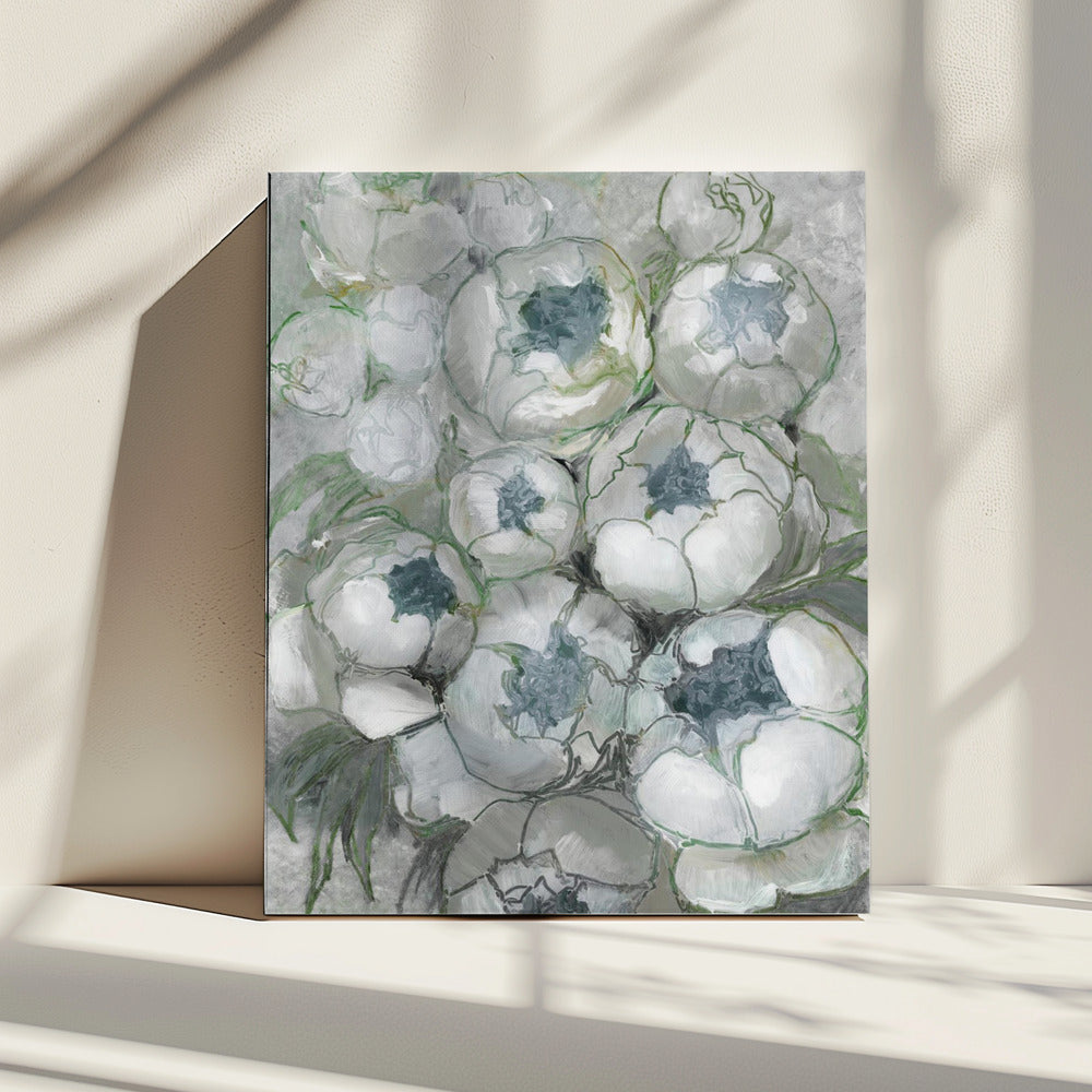 Nuria bouquet of peonies in teal and green | Canvas