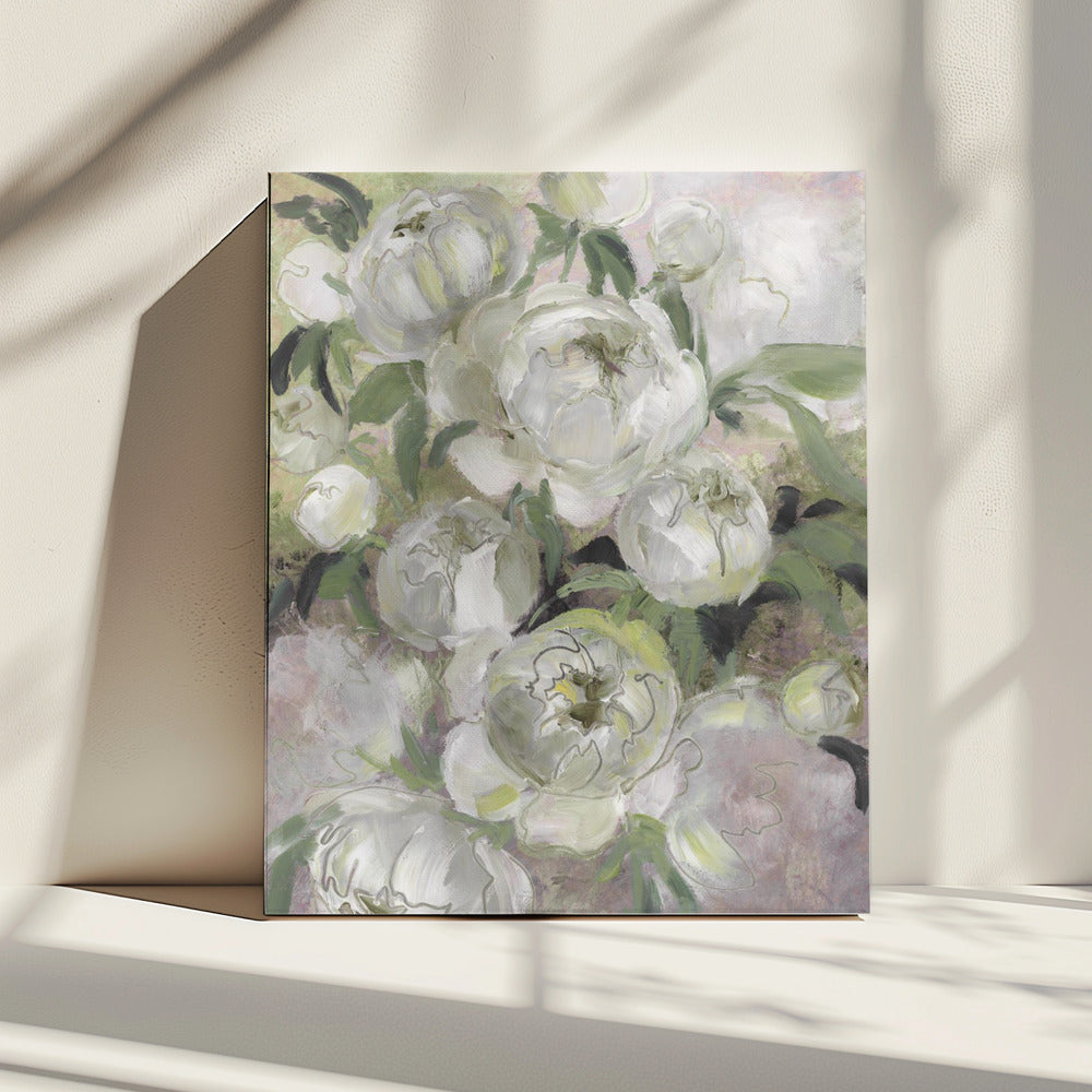 Sady painterly florals in green | Canvas