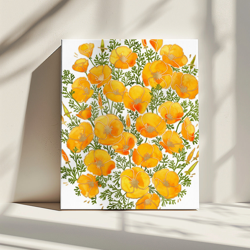 Gold accented California poppies | Canvas