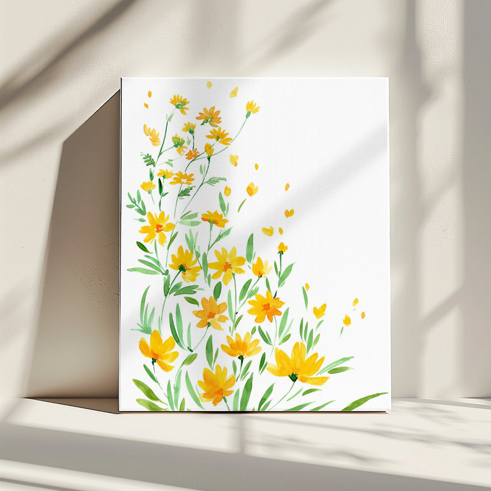 Yellow watercolor wildflowers | Canvas