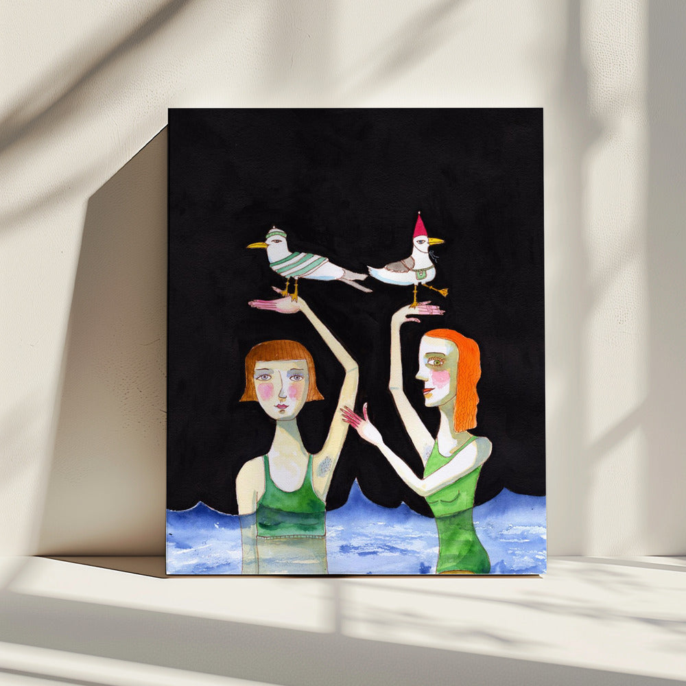 Best Friends Swimming with birds | Canvas