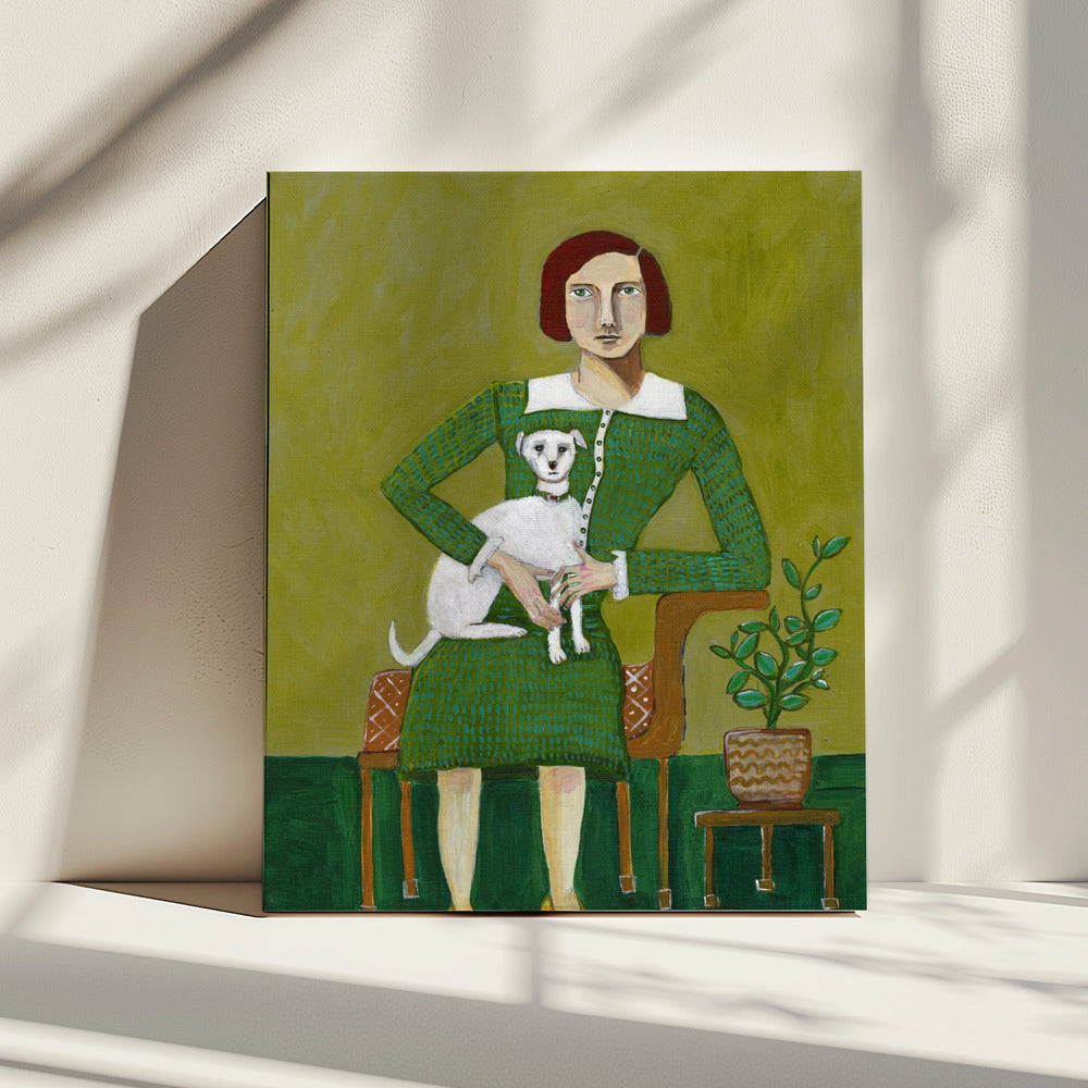 Vintage Lady with her white dog | Canvas