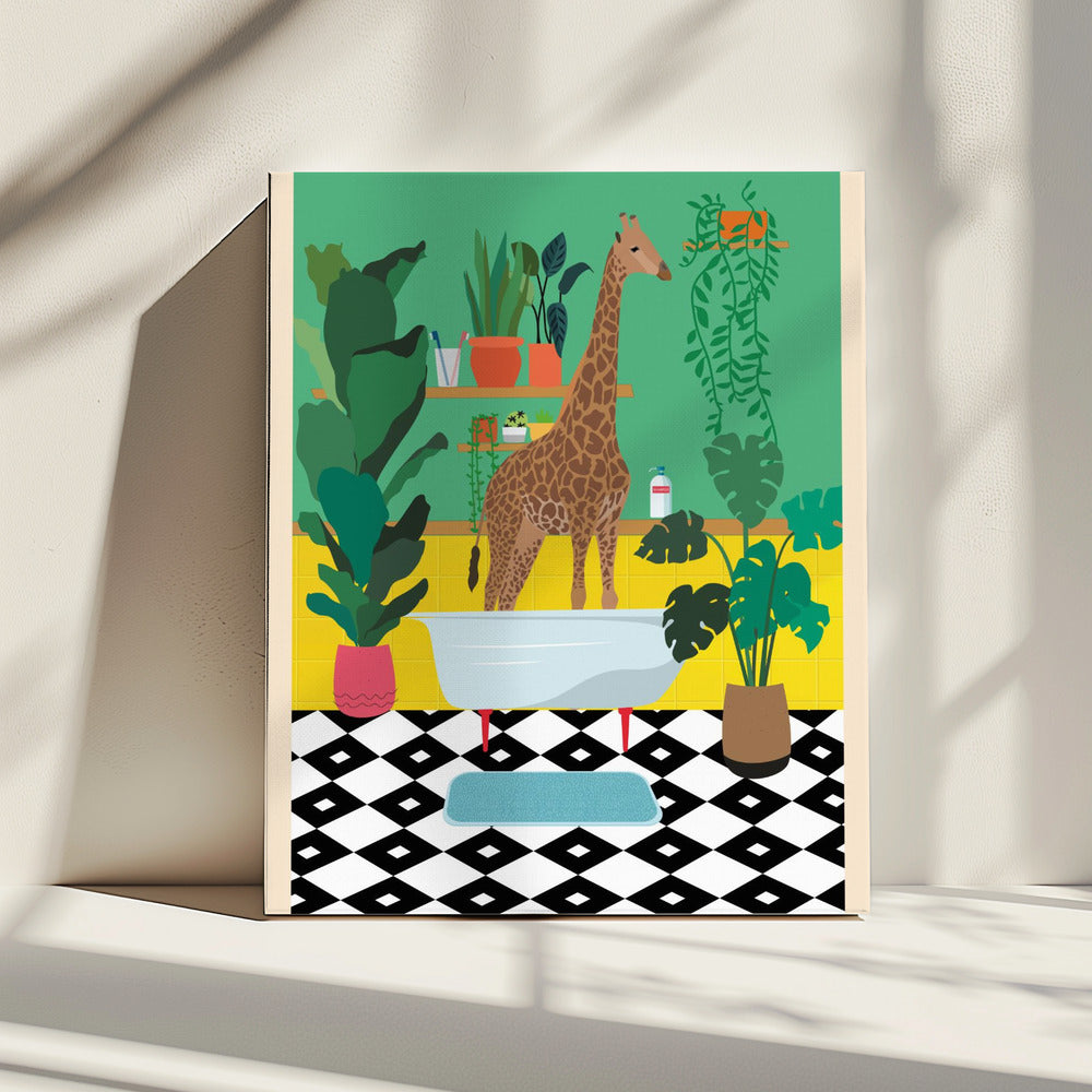 Giraffe Bathtime | Canvas