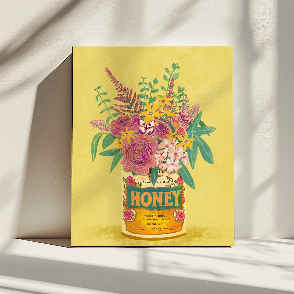 Flowers In a vintage Honey Can | Canvas