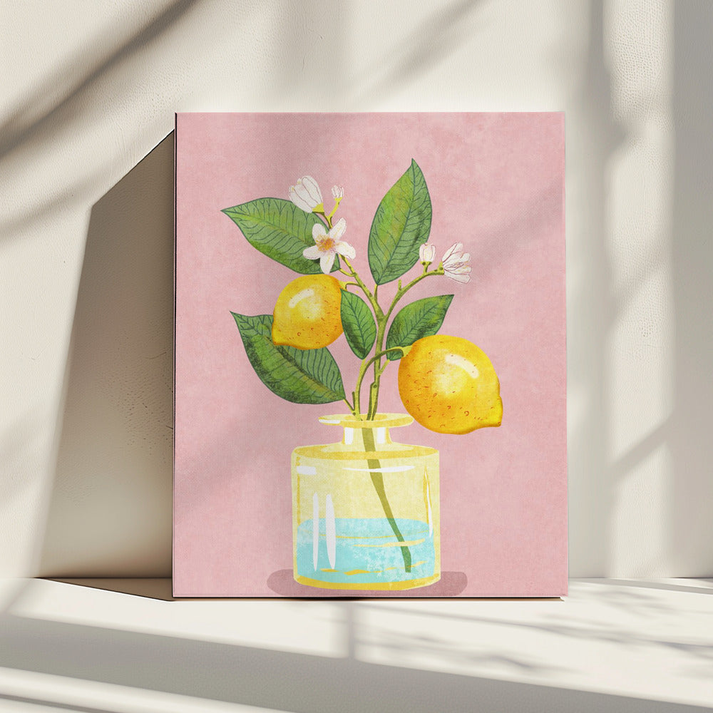 Lemon Bunch In Vase | Canvas