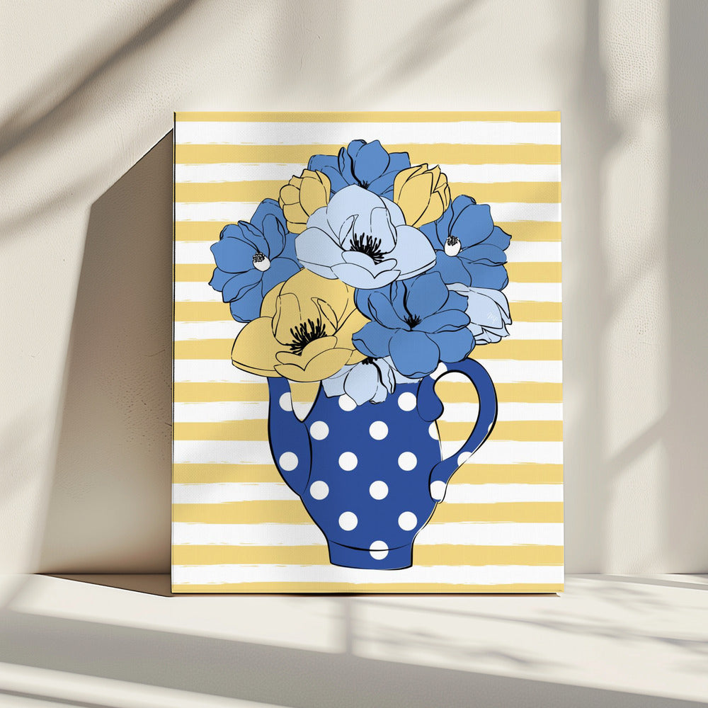 Blue and Yellow Flowers in a Polka Dot Vase | Canvas