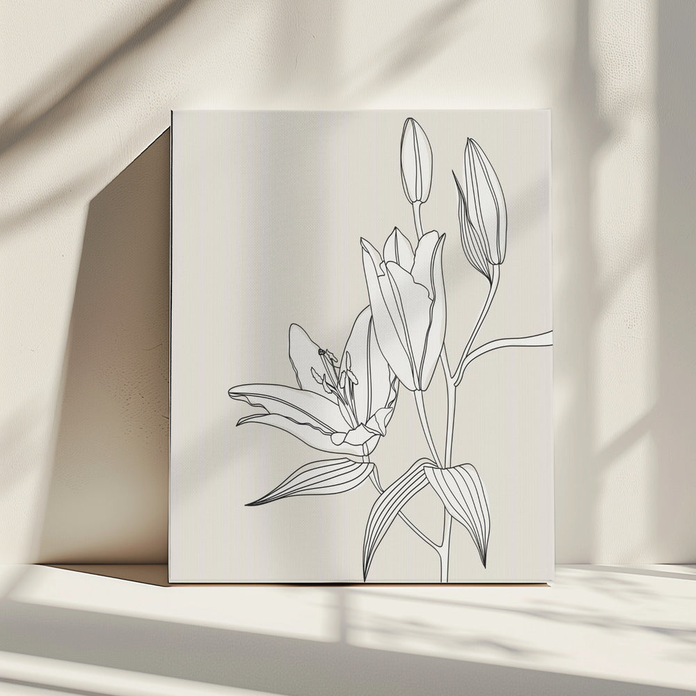 Line art lillies in beige | Canvas