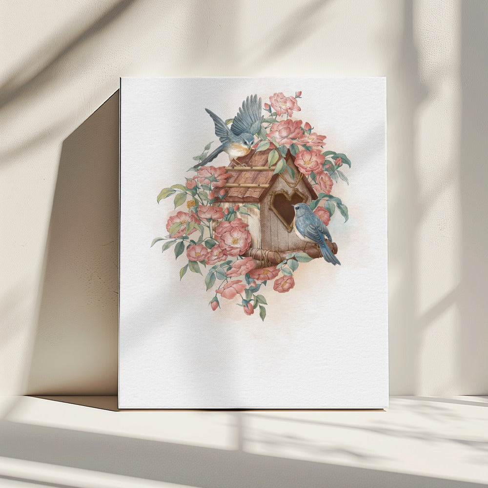 Bird House and rose | Canvas