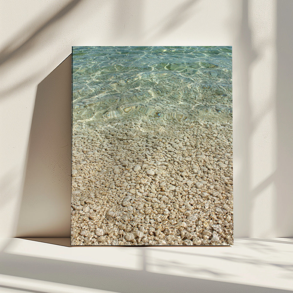 Aqua Ocean and Golden Pebbles | Canvas