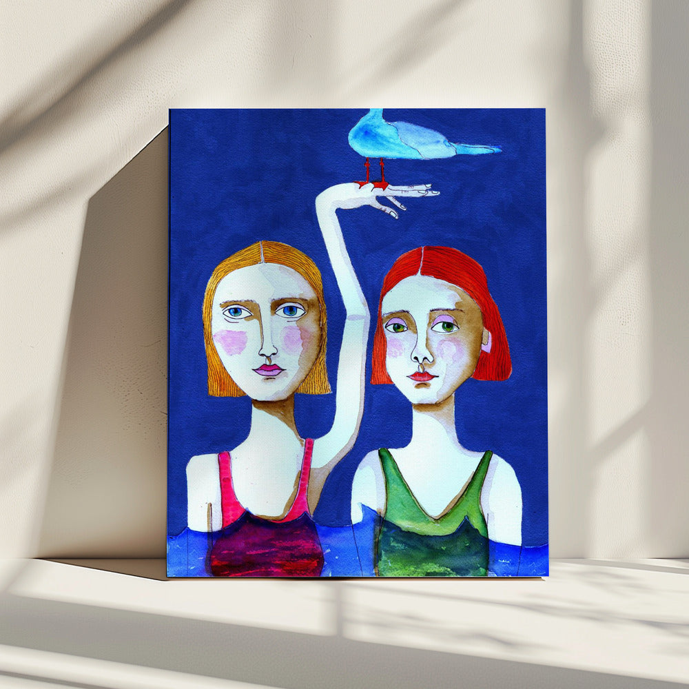 Swimming Ladies with Blue Bird | Canvas
