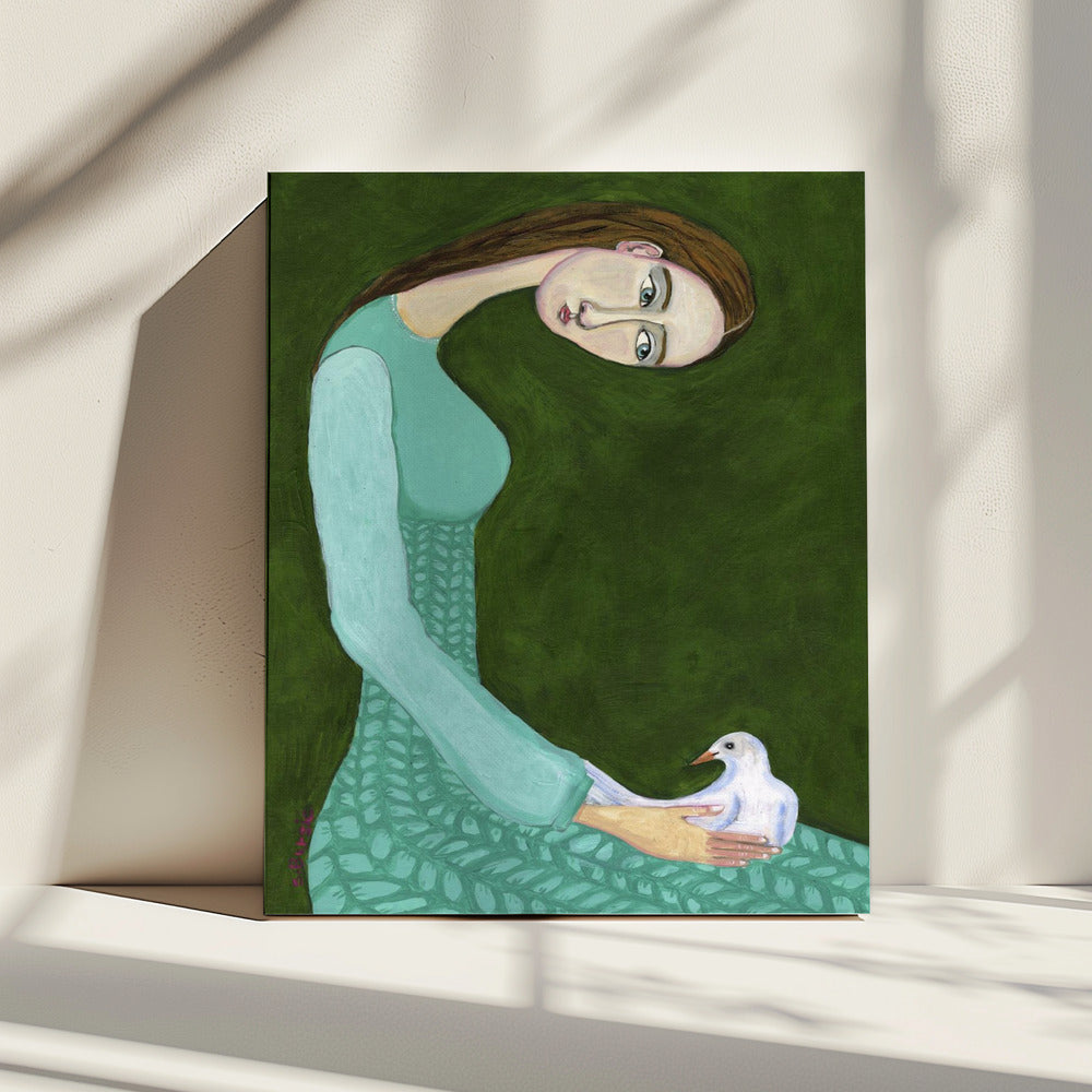 Lady sitting with white dove bird woman | Canvas