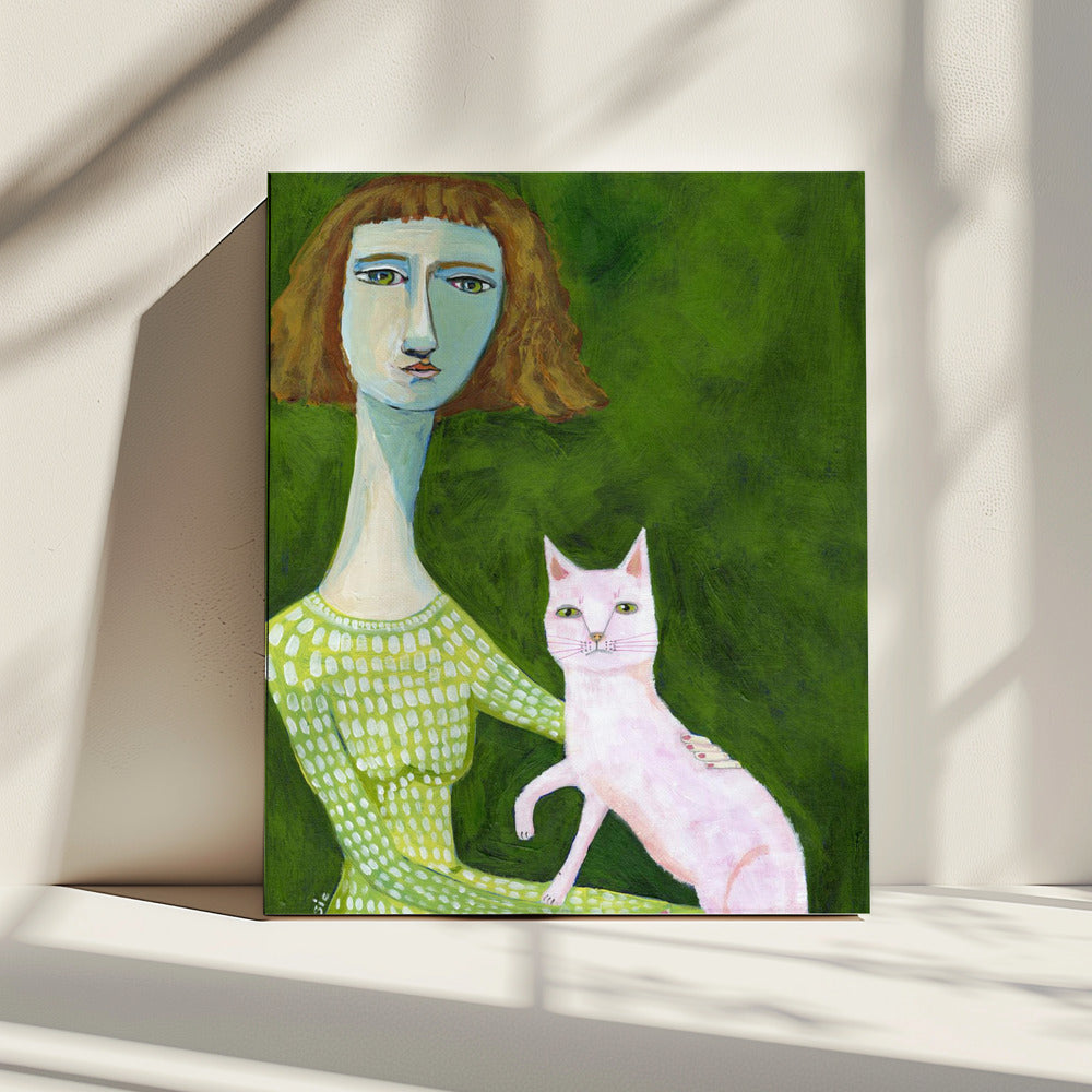 Cat Lady with pink cat | Canvas