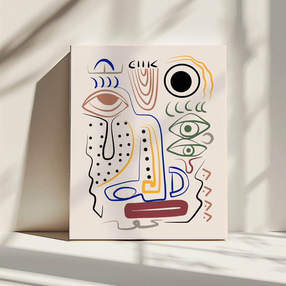 Line Art Bizarre Aboriginal Portrait | Canvas