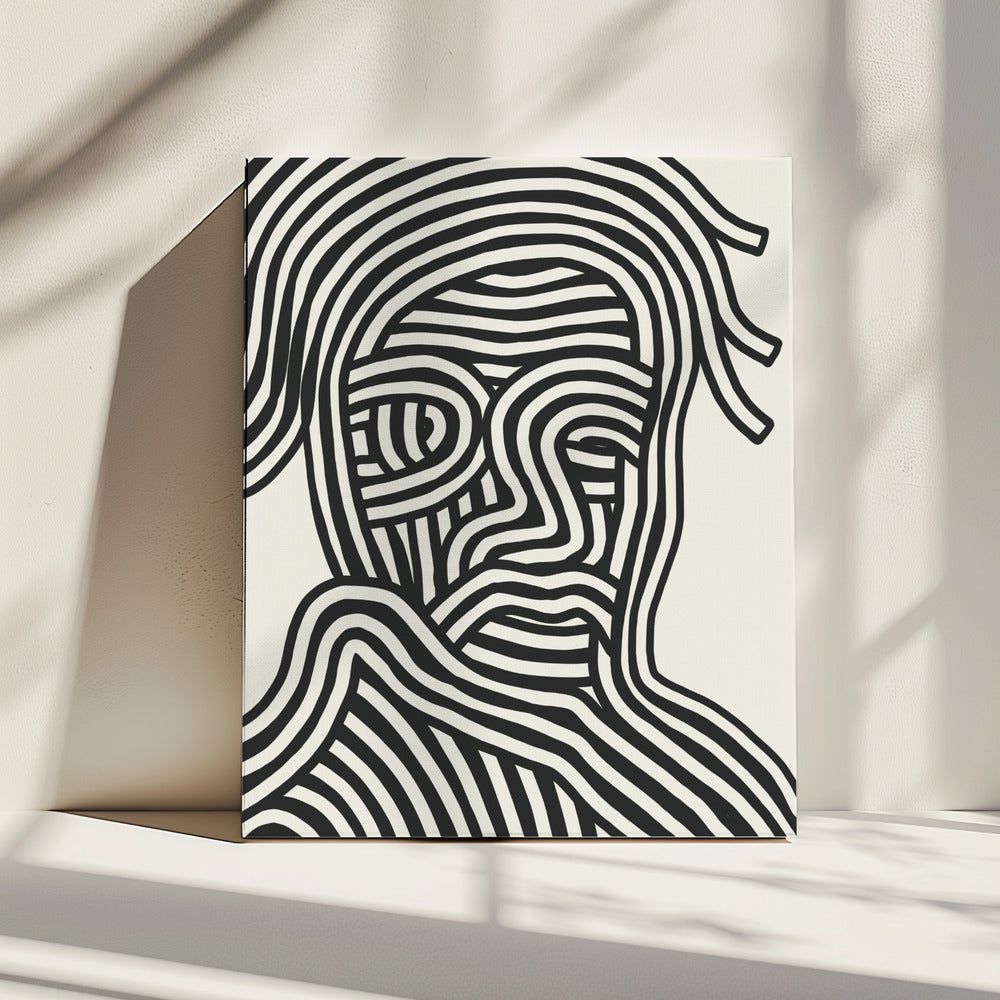 Stylized Human Face With Black Stripes | Canvas