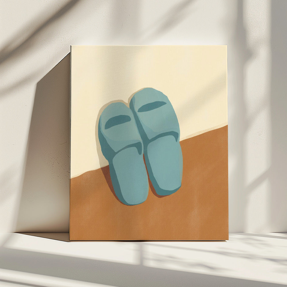 Blue Slippers On A Brown And Beige Background | Canvas
