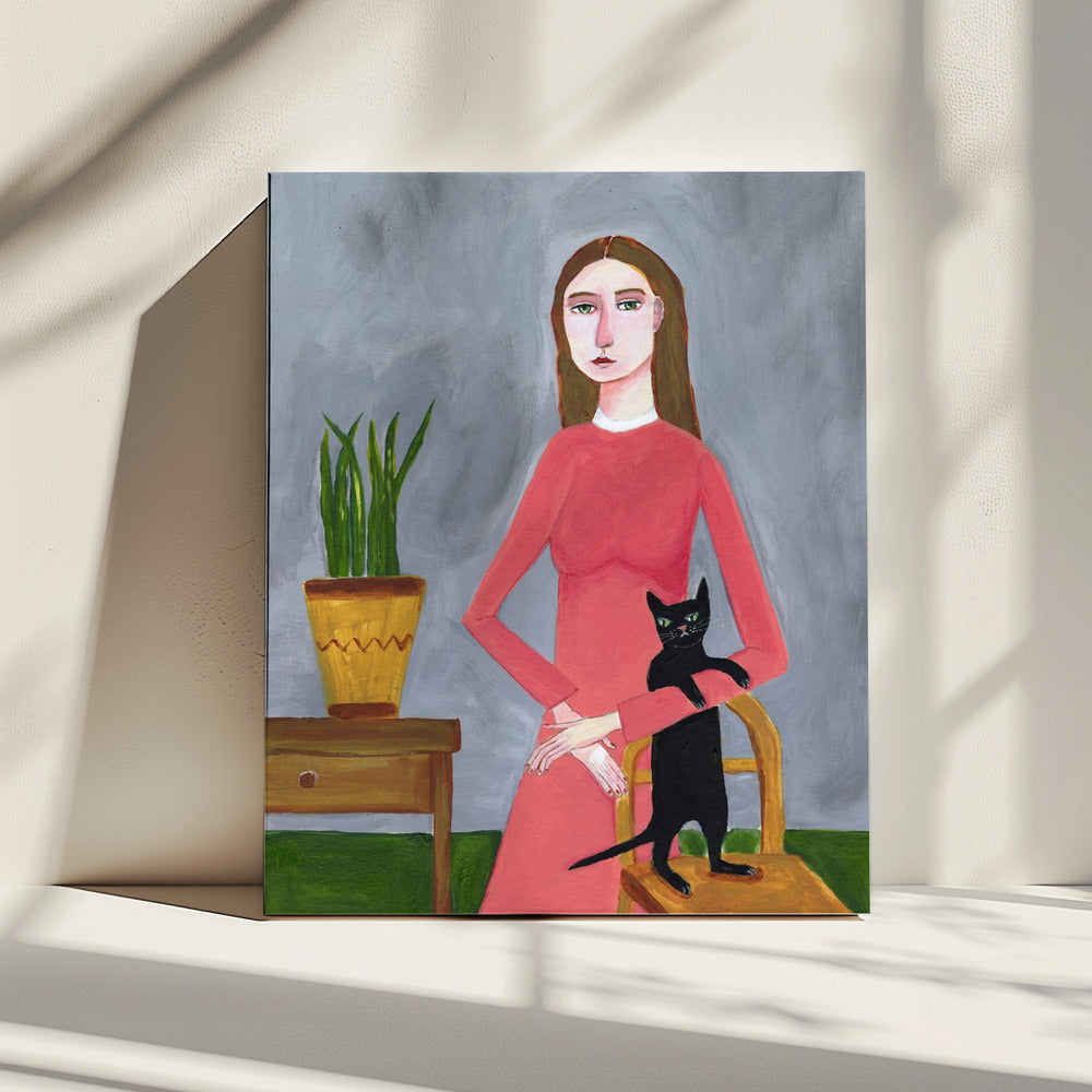 Cat Lady with Black Cat | Canvas
