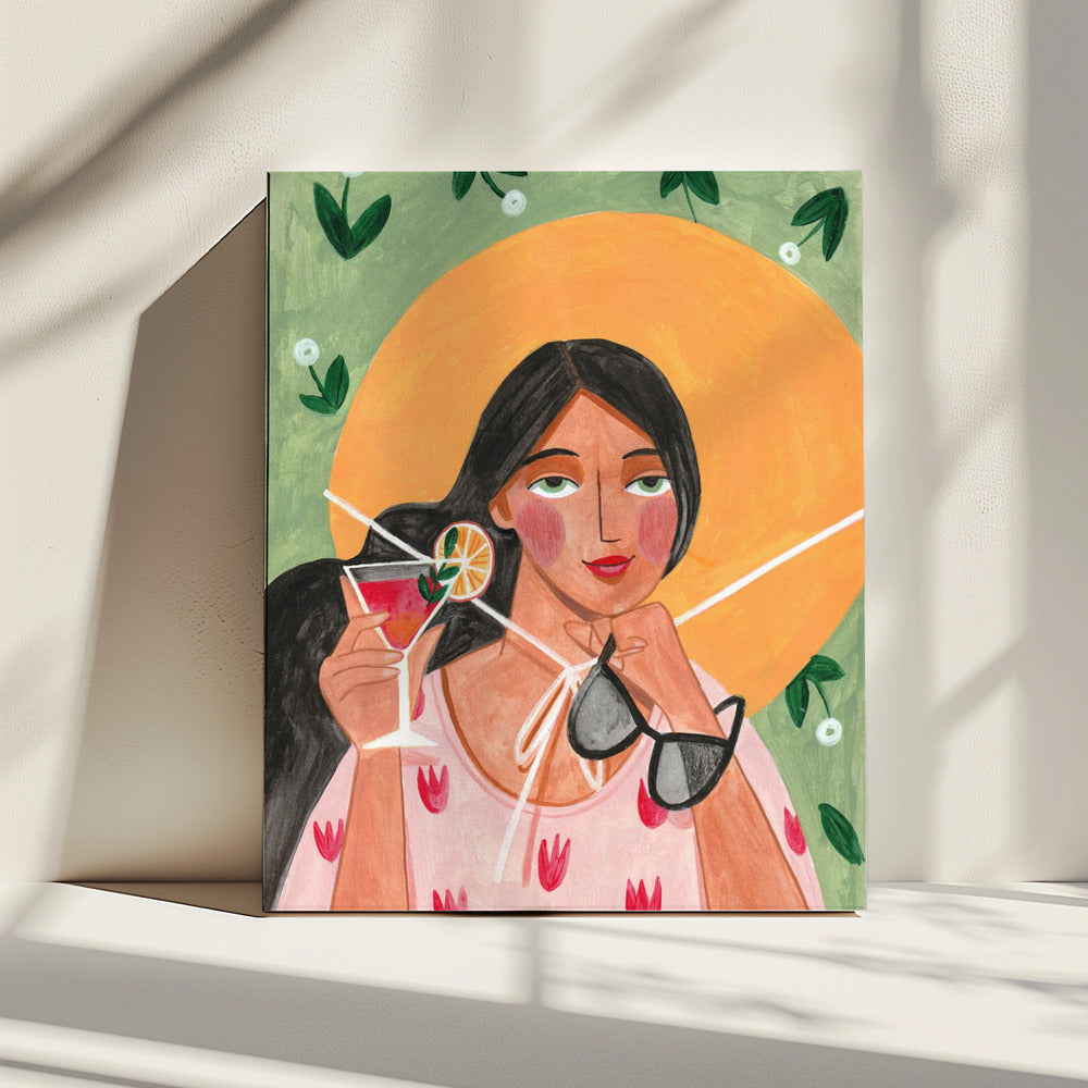Abstract Modern Bohemian Woman with Cocktail | Canvas